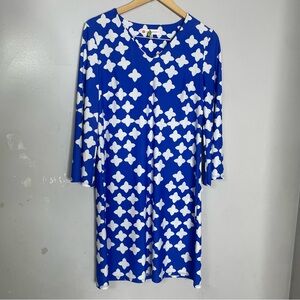JUDE CONNALLY Lexie Blue Tossed Star 3/4 Bell Sleeve V Neck Dress‎ Size M
